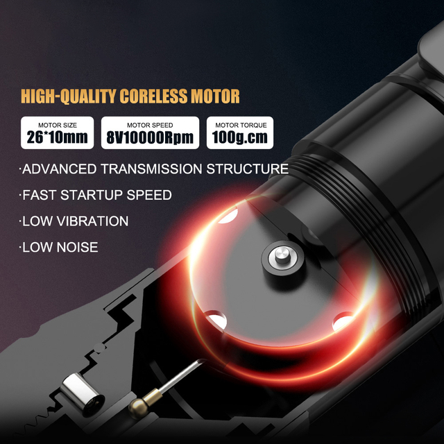 Advanced Tattoo Machine with Coreless Motor – 2400mAh Battery, Low Noise & Vibration, Ergonomic Design