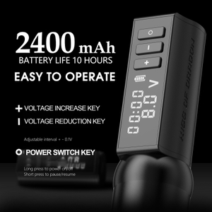 Professional Tattoo Machine with Brushless Motor – 2400mAh Battery, 10,000 RPM Speed, and Adjustable Voltage